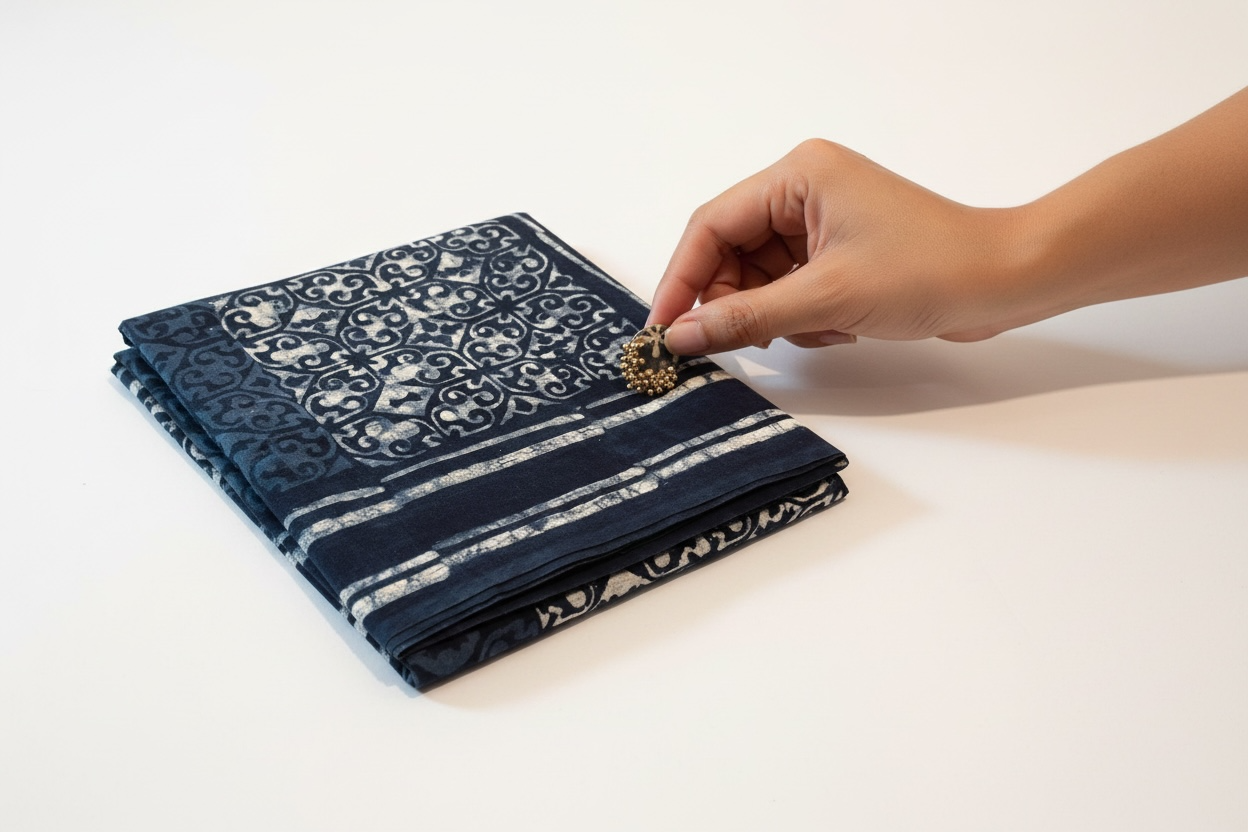 Hand Block Print Tie and Dye Saree - Indigo
