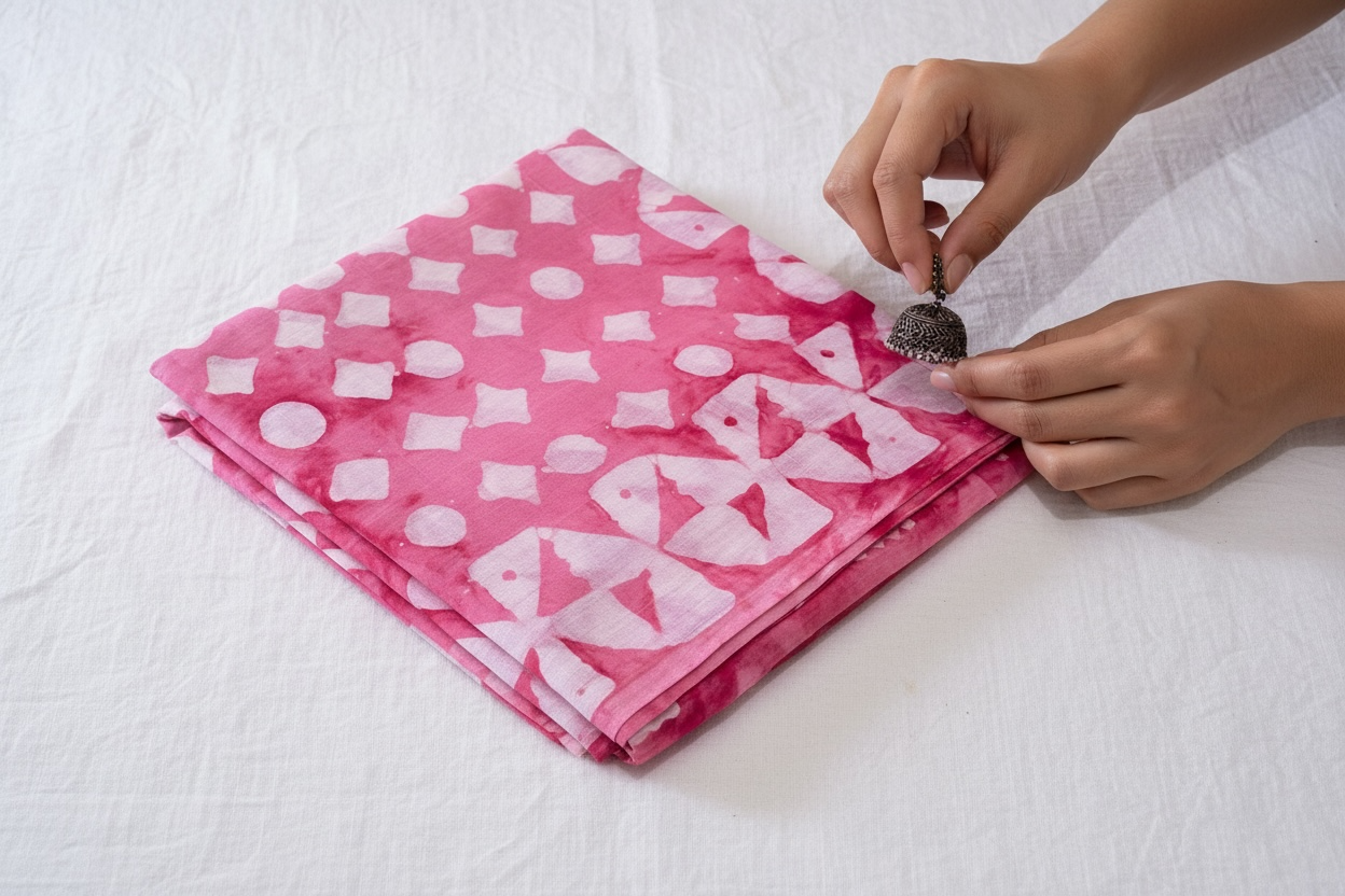 Hand Block Print Tie and Dye Saree - Pink